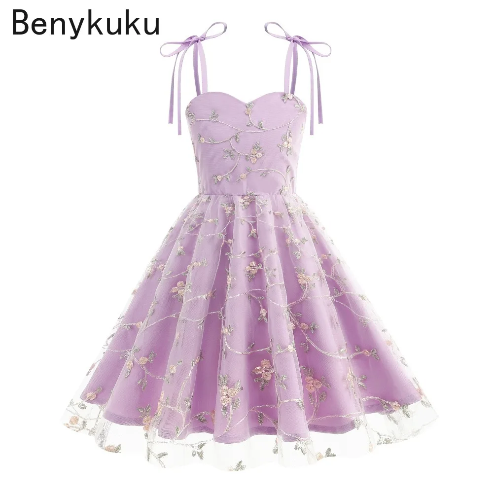 Floral bordado malha nó cintas meninas vestidos de festa 2025 verão crianças querida pescoço vintage moda crianças vestido aniversário