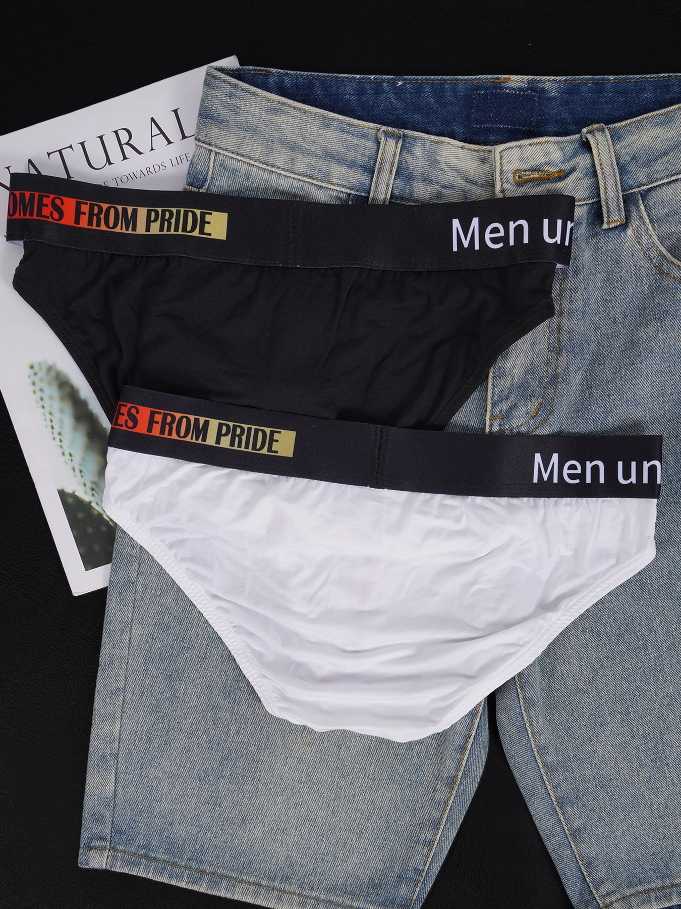 1 PCS Calzoncillos con Tirantes y Bolsa Convexa Transpirable de Modal para Hombre, Cintura Elástica con Estampado de Letras en Contraste, Ropa Interior Diaria de Verano