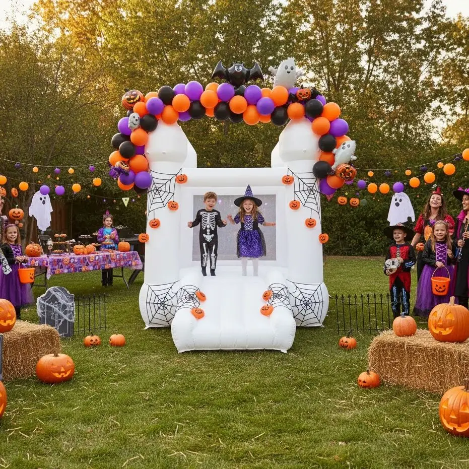 Kleinkinderparty 9x7x6ft aufblasbares weißes Hüpfhaus mit Rutsche Oxford-Hüpfburg inklusive Gebläse (ohne Plane)