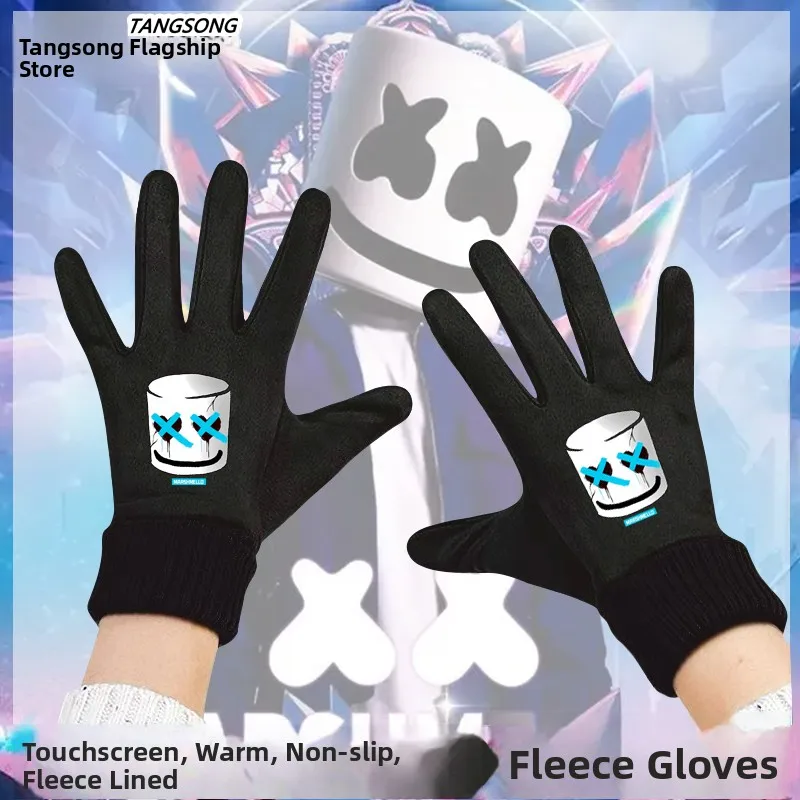 

Warm Fleece Lined Cycling Gloves Touch Screen Compatible Casual Unisex Winter Gloves DJ Marshmello Themed Cotton Candy Design