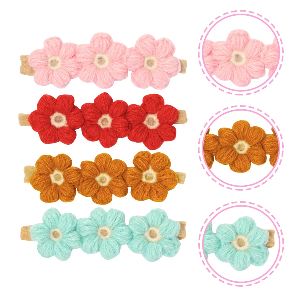 

4pcs Flower Design Knitted Band Headband Newborn Hair Bands Lovely Floral Headbands For Christmas Party Costume Stage