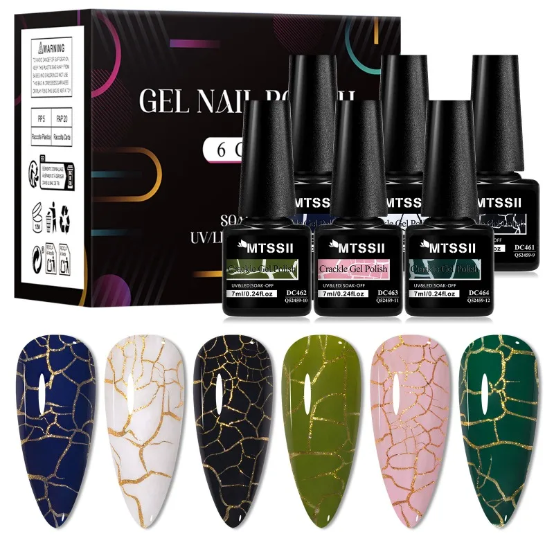 ชุดยาทาเล็บเจล MTSSII 6 ชิ้น แบบแตกเป็นลายหินอ่อน แห้งเร็ว ไม่ต้องใช้หลอดไฟ สำหรับตกแต่งเล็บ ทำเล็บ DIY