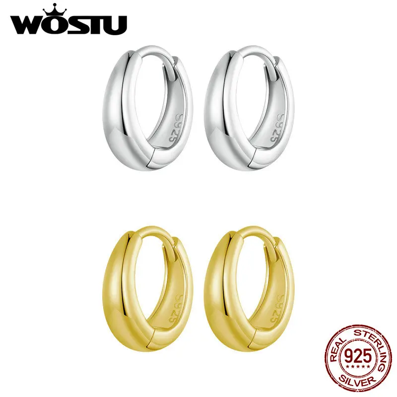 WOSTU Original 925 Sterling Silver Minimalist Earrings Gold Plated Accessory For Women Daily Party Great Gift Fine Jewelry 8mm