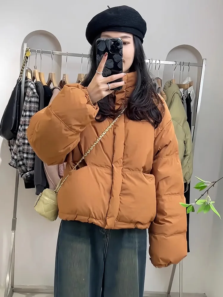 

Women's ort Puffer Jaet Cotton down Coat Bread Sle Loose Fit Winter New Arrival Korean Version Warm Thi Zipper Closure