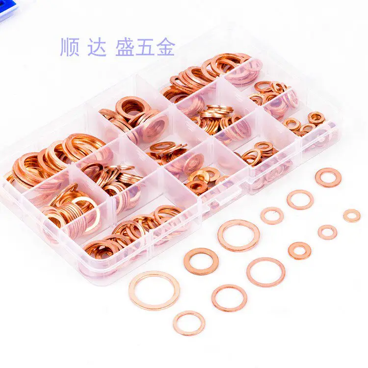280pcs copper washer repair kit; complete set of copper washers; boxed copper sealing ring combination copper washers