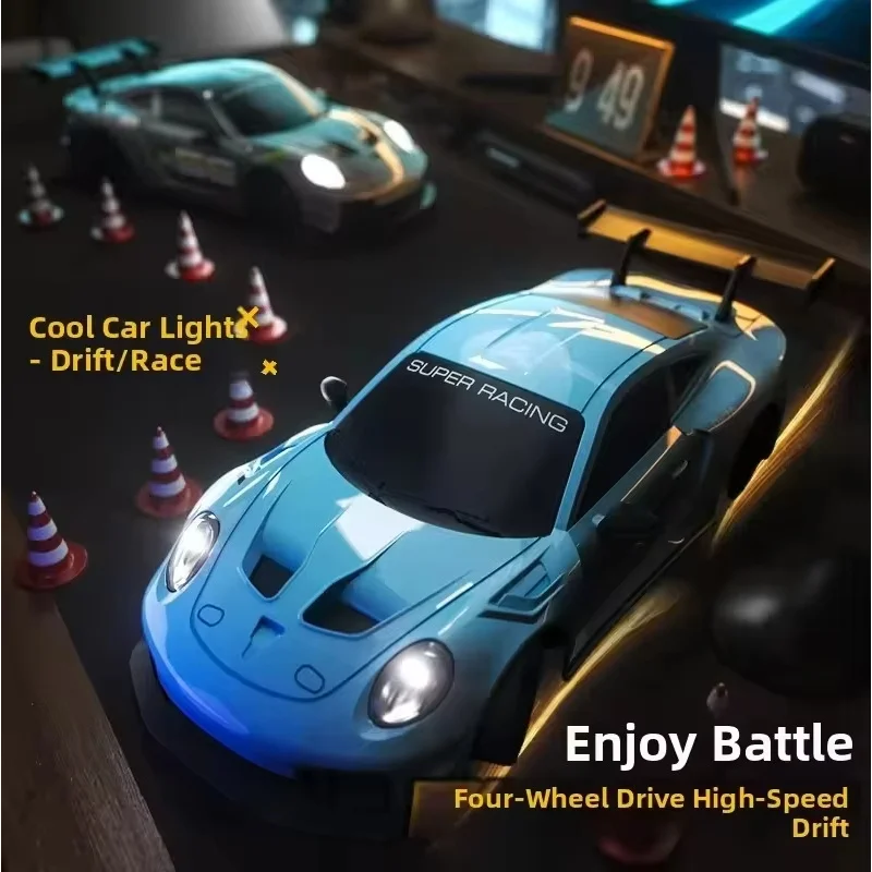 Mini carro de controle remoto com tração nas quatro rodas, dublê de corrida, tecnologia de carro de deriva de alta velocidade, sentido legal, luzes de carro, carro de corrida