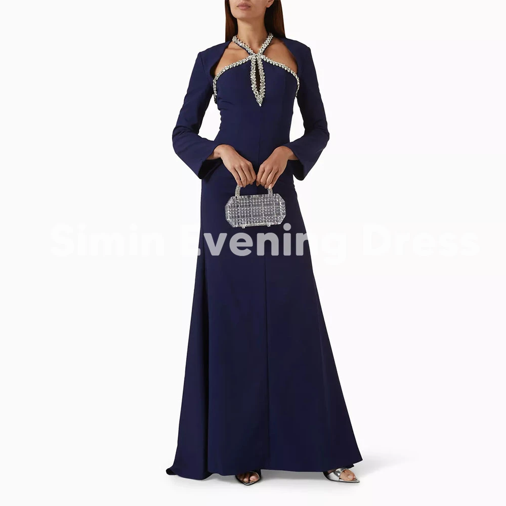 

Simin женские простые вечерние платья русалки с лямкой на шее и бисером без рукавов с жакетом длиной до пола, элегантные вечерние платья 2025