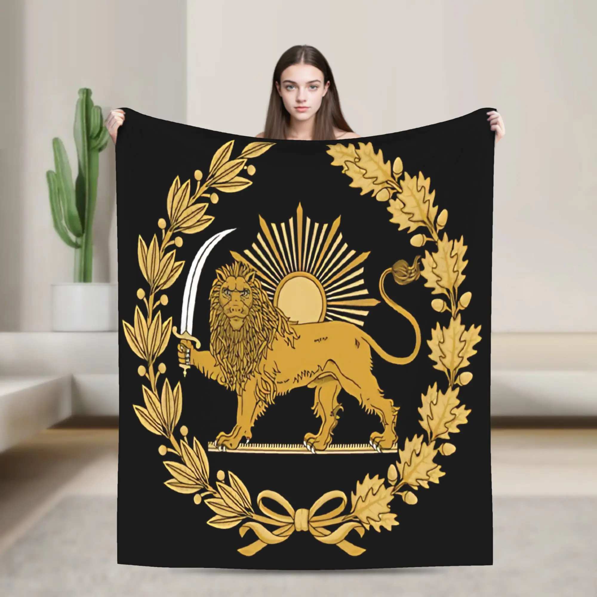 Lion and Sun Emblem of Persia Iran Blanket Quality Warm Soft Throw Blanket Autumn Office Couch Chair Sofa Bed Fluffy Bedspread