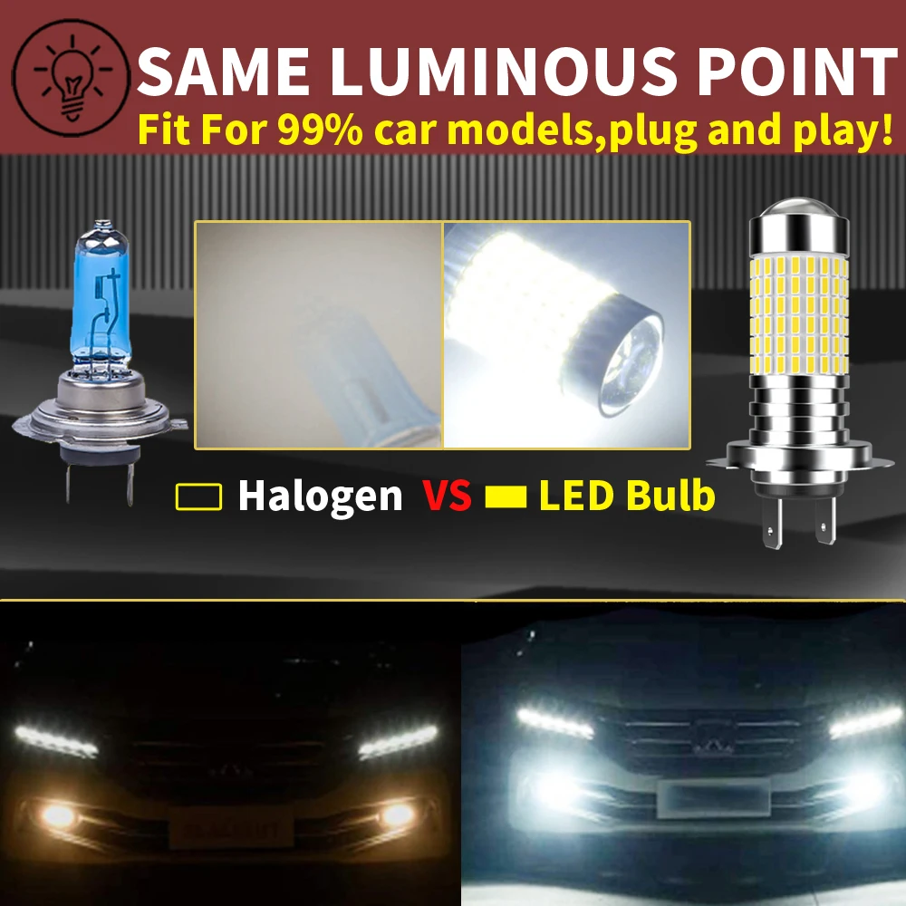 2x Pairs H11 H8 H7 Led Headlight Bulb For Auto Mini 9005 9006 H9 H16 Car Lights HB4 HB3 Lamps Diode 12V 6000K Super Bright White