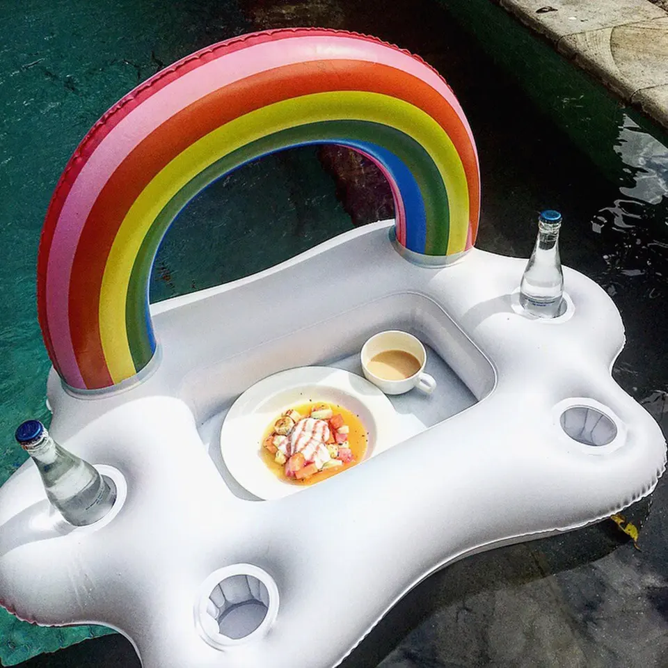 Lot De 8 Porte-Gobelets Gonflables Piscine - Motifs Fruits Et Donuts Colorés - Accessoire Été Tropical Pour Cocktail Et Plage