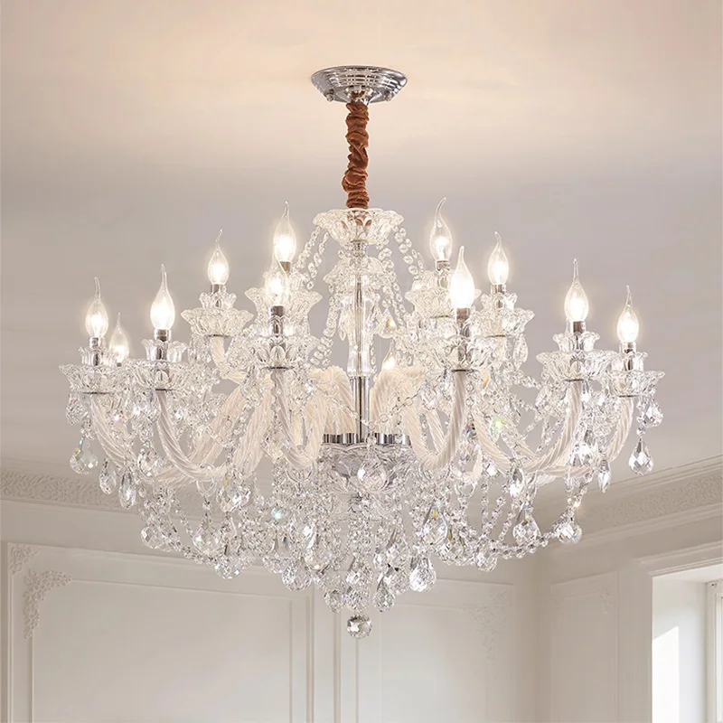 

European Lustre Crystal E14 Chandeliers White Glass Living Room Decor Pendant Lights For Bedroom Ceiling Chandelier Candle Lamps