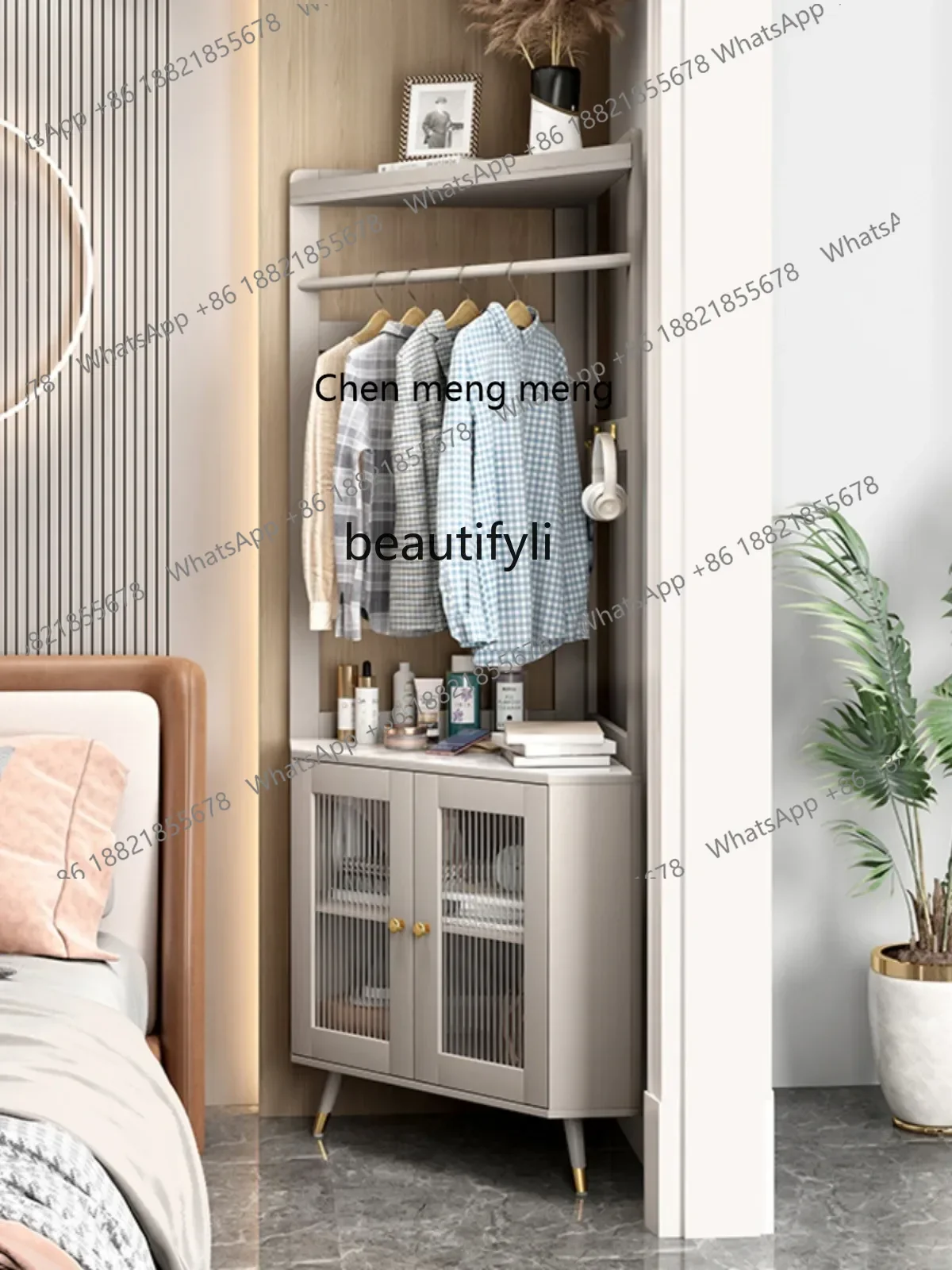 

ss7304 Light Luxury Corner Coat Rack Nordic Corner Clothes Rack Stone Plate Corner Locker