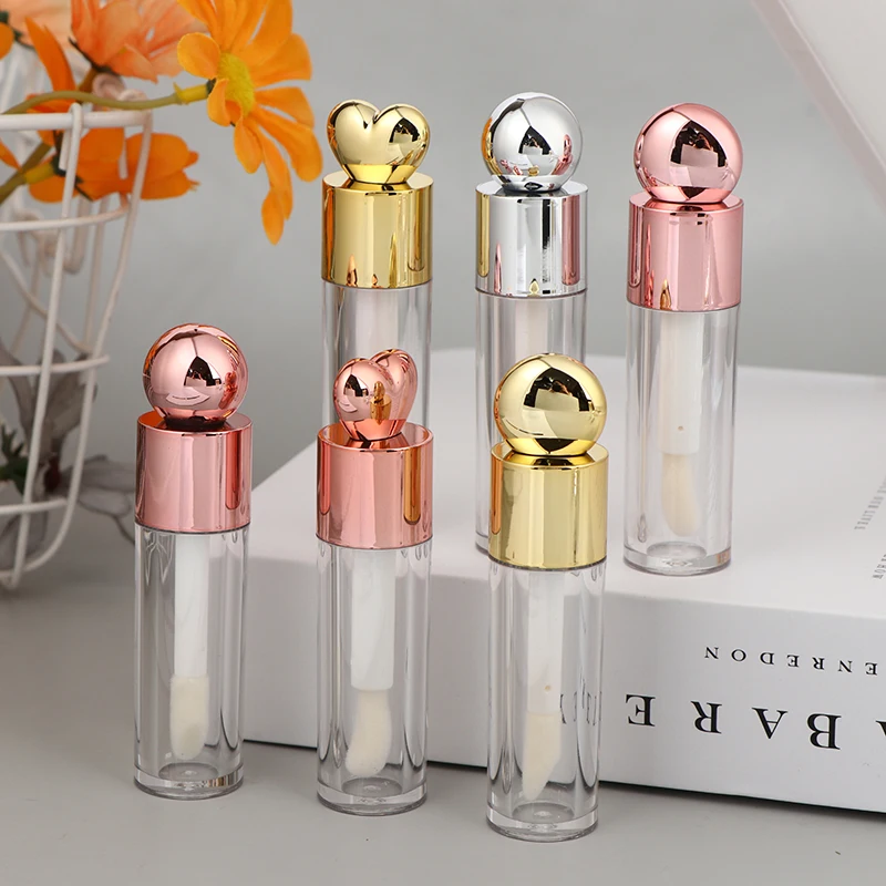 5ml Electroplated Lip Gloss Tube Transparent Pink/Gold/Silver Thick Rod Large Brush Head Empty Bottle Lips Glaze Container