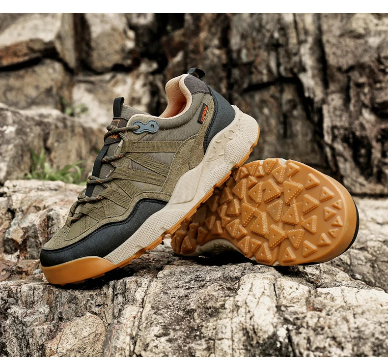 Herren Outdoor-Wanderschuhe Beige Schwarz Wildleder Mesh Patchwork Dicke Rutschfeste Sohle Trekking-Sneaker Schnürschuhe Camping Wandern – Detail 22