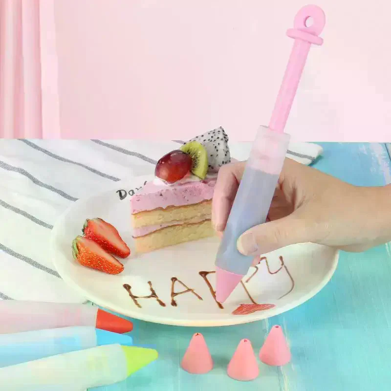 [MA]4-Head Piping Tip Set Silicone Chocolate Butter Piping Pen Piping Bags Piping Bottles Writing And Baking Tools[MA]