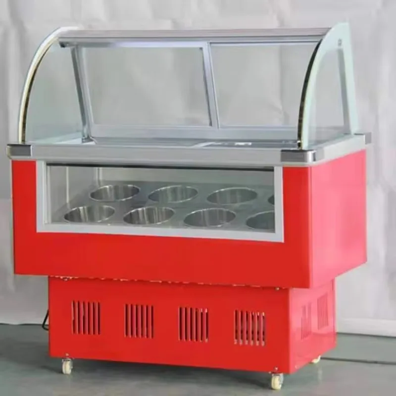 Eiscreme-Vitrine/Eiscreme-Display-Maschine mit wettbewerbsfähigem Preis, 6 Fässer und 10 Tanks