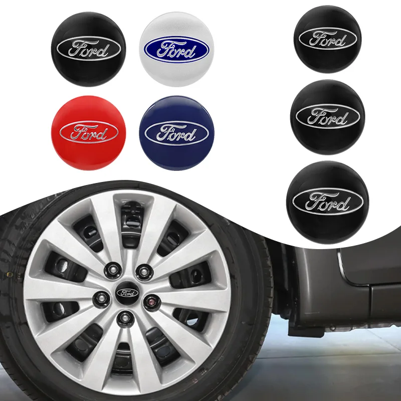 4 Uds. Pegatinas para tapacubos de centro de rueda de coche, insignia, Logo, emblema, accesorios para Ford Focus Fiesta EcoSport ESCORT Mondeo Mustang