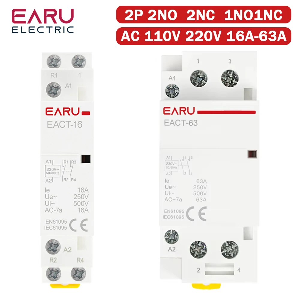 Stycznik modułowy na szynę DIN 2P AC 110V 220V 50/60Hz 16A 20A 25A 32A 50A 40A 63A do użytku domowego, sterownik, DIY, inteligentny dom, hotel