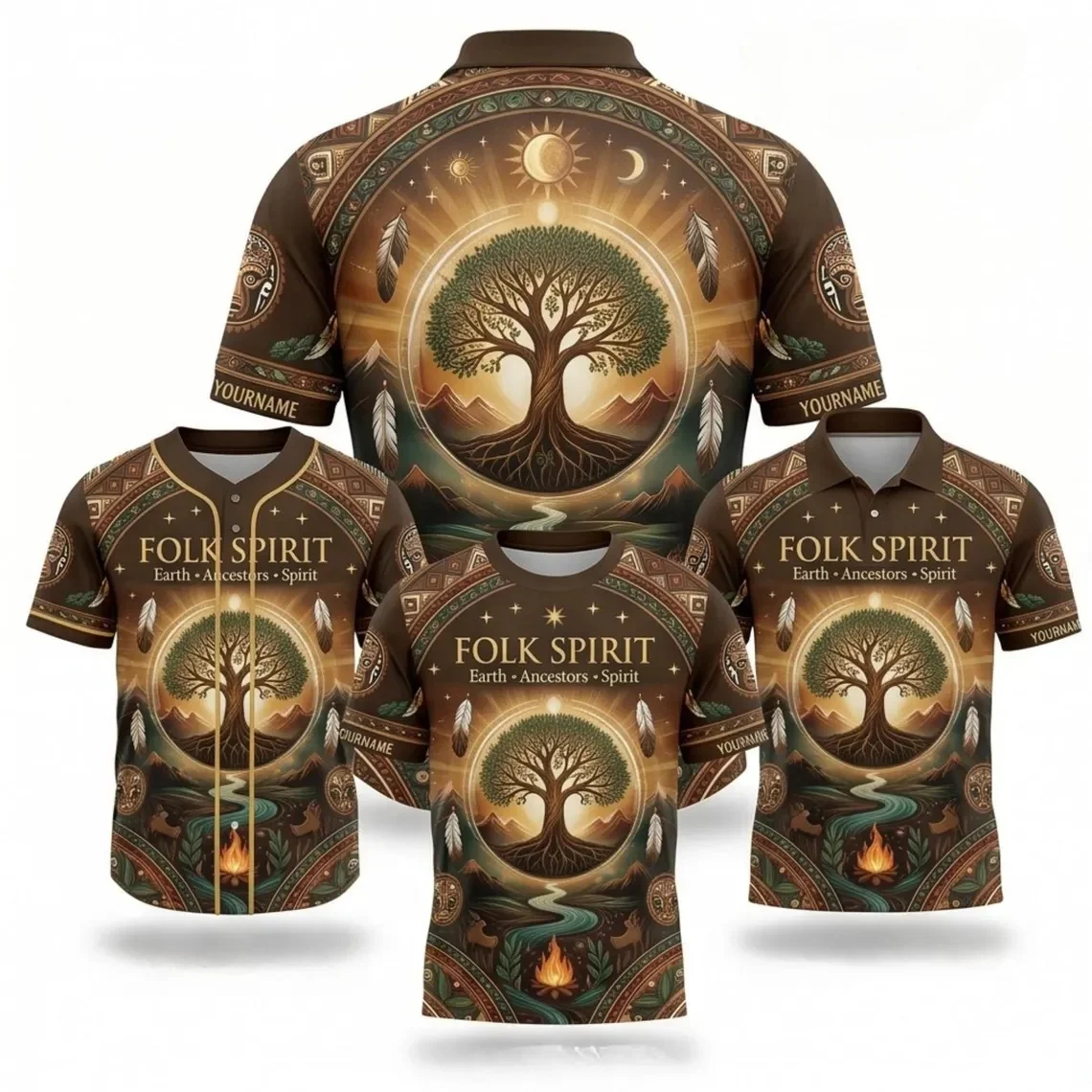 Conjunto de camiseta Folk Spirit Earth Ancestors, camiseta de béisbol, camiseta tipo polo, regalo pagano, camiseta deportiva con nombre personalizado