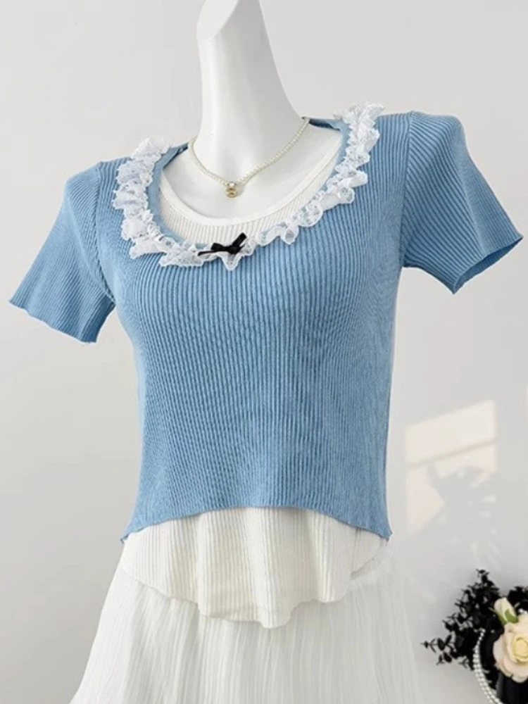 ฤดูใบไม้ผลิฤดูใบไม้ร่วงเกาหลีแฟชั่นเสื้อกันหนาวผู้หญิงเสื้อแขนสั้นดึง Femme Casual Slim หญิง Pullover ถักเสื้อผ้า 2025