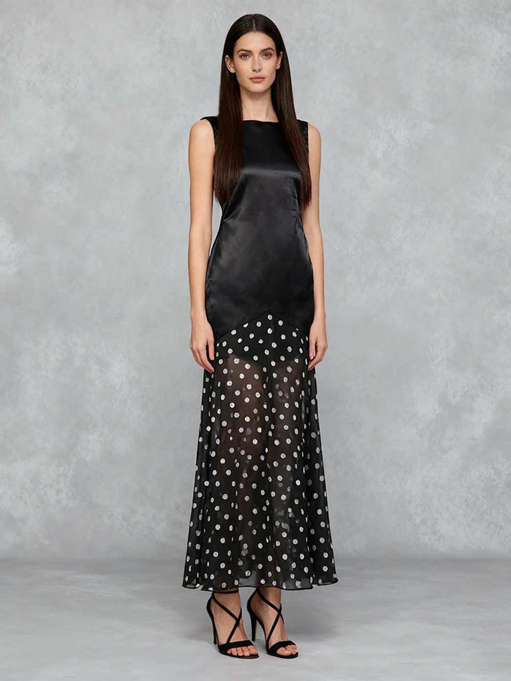 

Новое женское элегантное длинное платье Modphy 2026: сексуальное, черное, с открытой спиной, в горошек, с сетчатыми вставками, без рукавов, для вечеринок