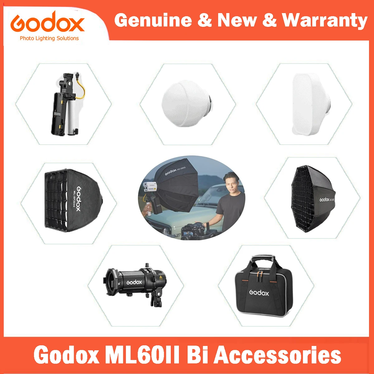 Godox ML60II Bi Accessories GODOX ML-CD15 Diffusion Dome ML-CS1625 Soft Tent ML-SF3030 AD-S60S Softbox AK-B01 MLP Spotlight Lens