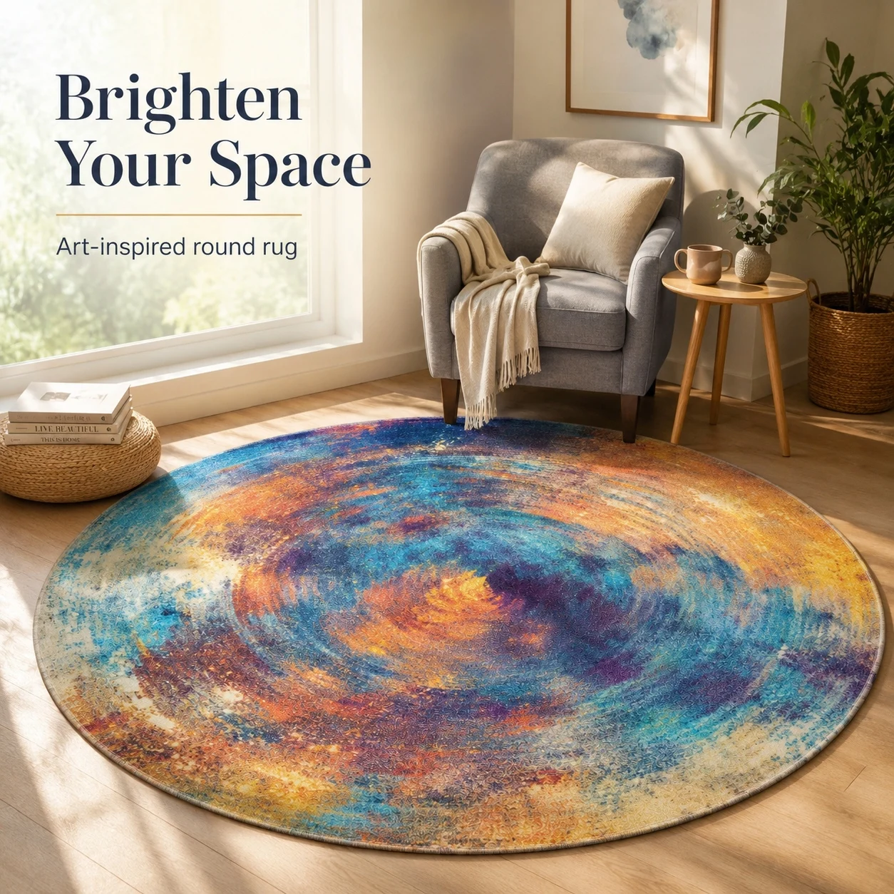 

Abstract Round Rug Colorful Swirl Area Carpet Non Slip Soft Floor Mat for Living Room Bedroom Home Decor 60x60 80x80 100x100cm
