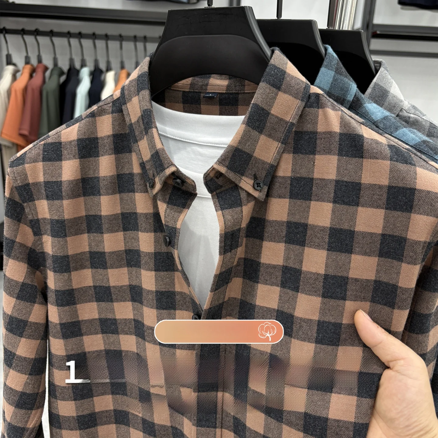 القطن الخالص منقوشة طويلة Sve الرجال irt عارضة الرجعية Faion الحضرية Sle سليم صالح الصينية الصانع الخريف ملابس موسمية #3