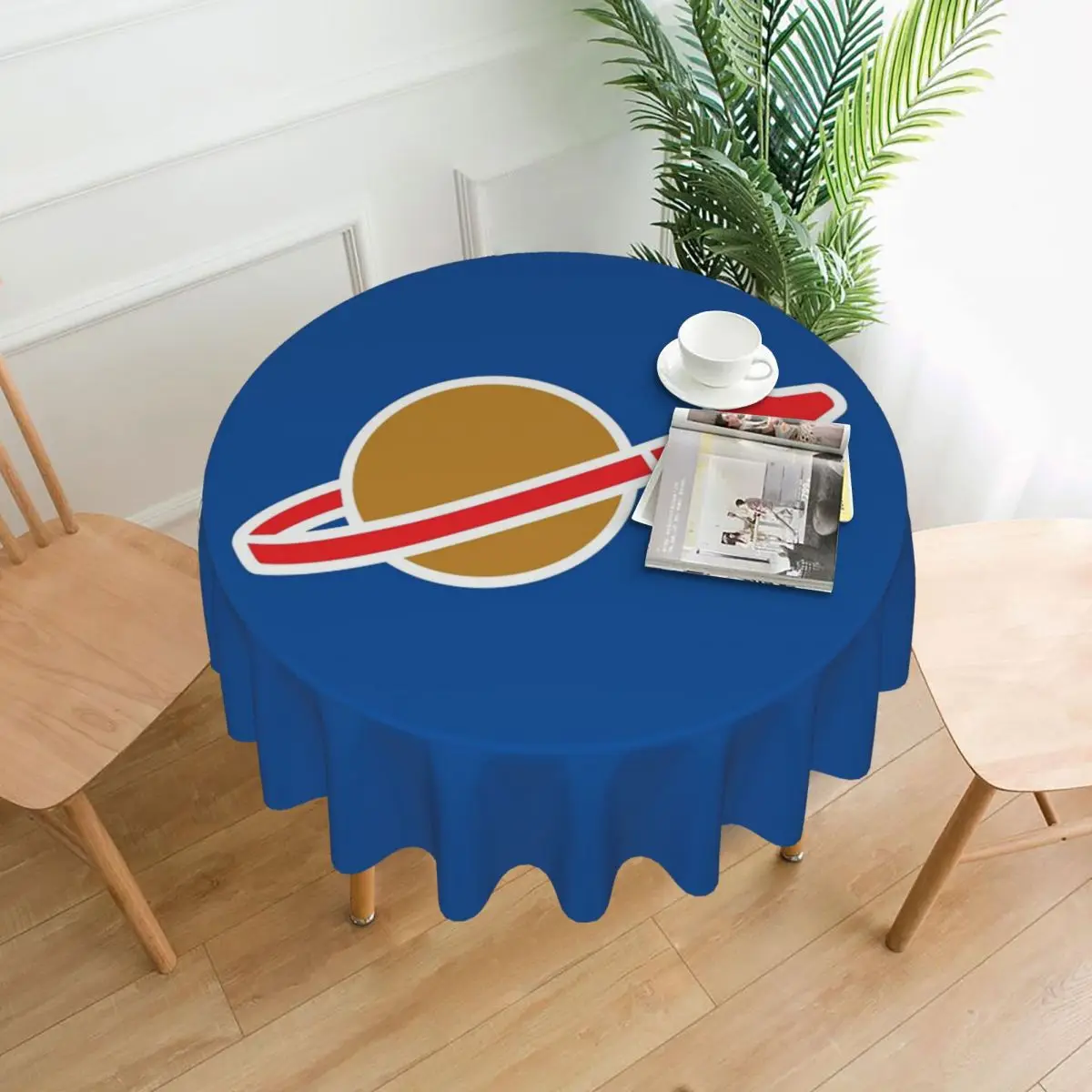 

Classic Space Log Waterproof Round Tablecloth Oilproof Table Cloth for Kitchen Events Dining Table Cover 60 inch