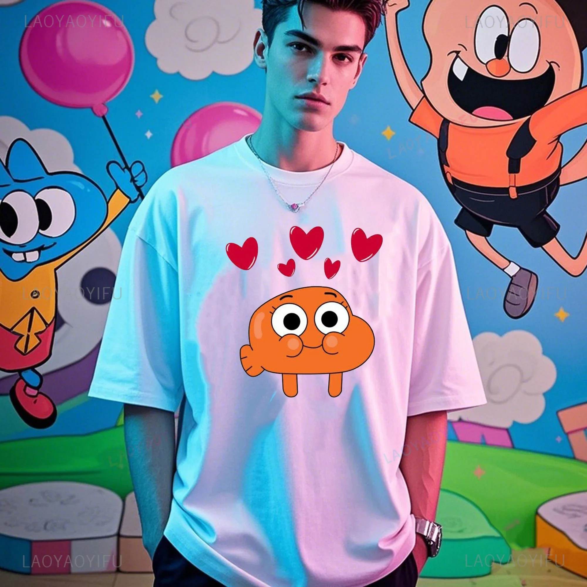 

The Amazing World of Gumball Men Short Sleeve Tees Summer Tops Cool What T-Shirts for Men O-Neck Short-sleeve Cotton T Shirt