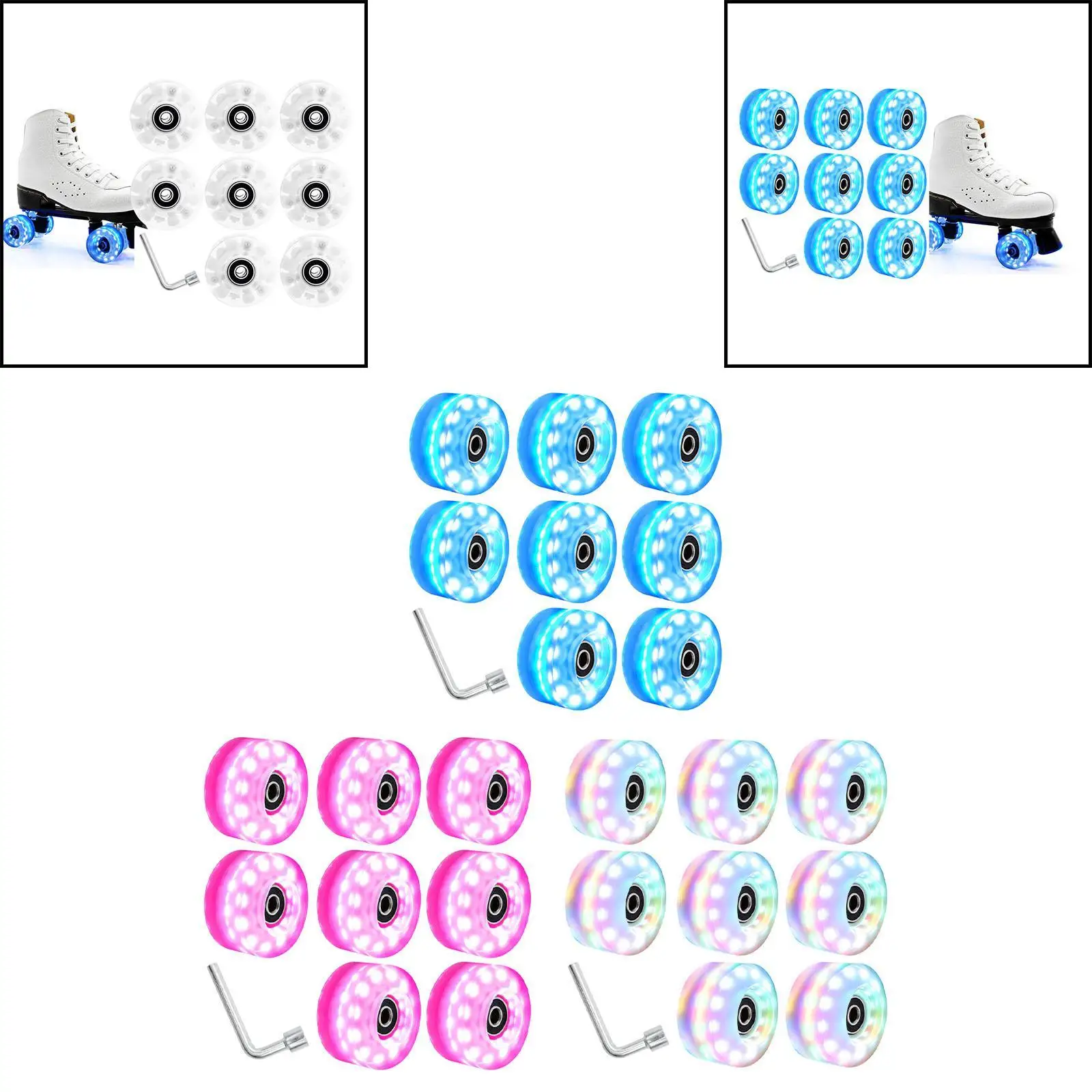 Ruote luminose per pattini a rotelle da 8 pezzi per pattini a doppia fila con cuscinetti