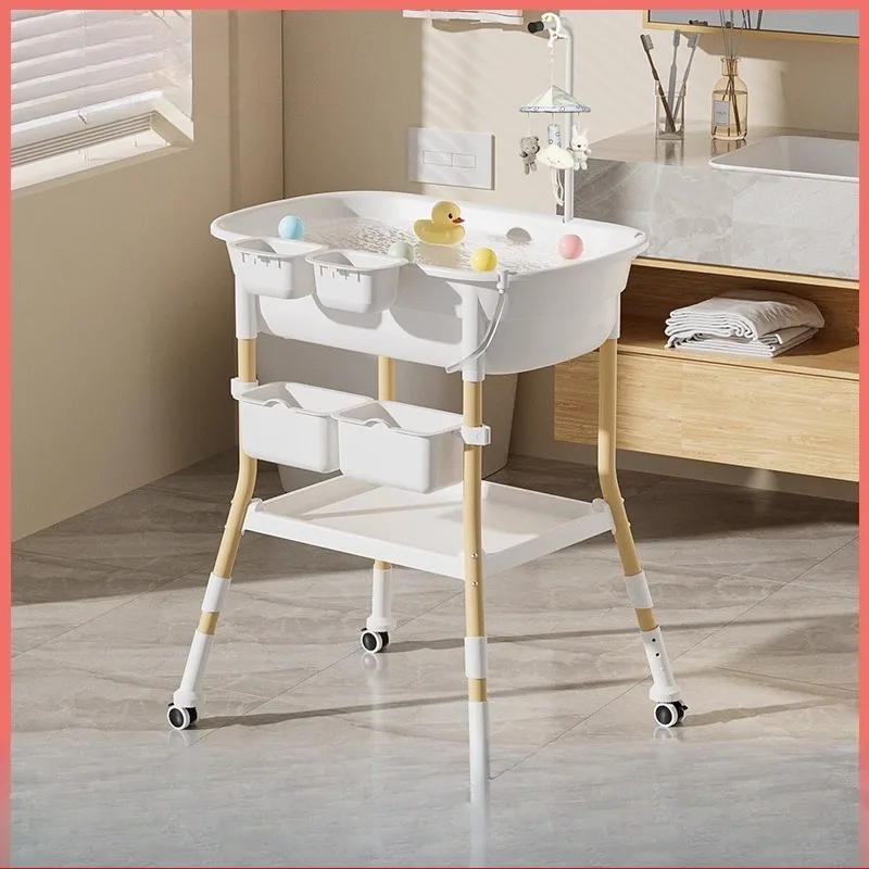 

All-in-One Baby Care Station - Newborn Changing Table with Built-in Bath Tub Massage Area Multi-Functional Nursery Essential