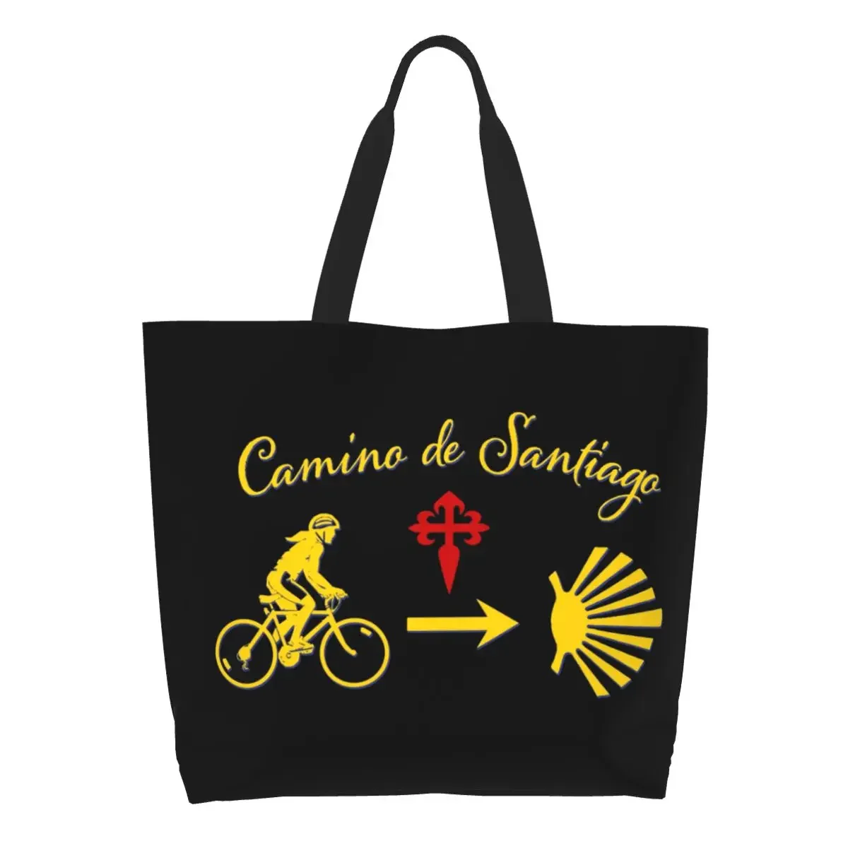 

Camino De Santiago Shopping Bag Funny Printed Canvas Shopper Shoulder Tote Bag Capacity Durable Bicycle Scallop Shell Handbag