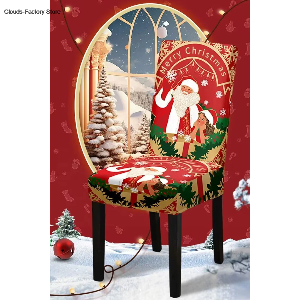 

Christmas Elastic Chair Cover For Dining Room Red Santa Claus Xmas Kitchen Hotel Home Decorative Slipcovers Chair Seat Covers