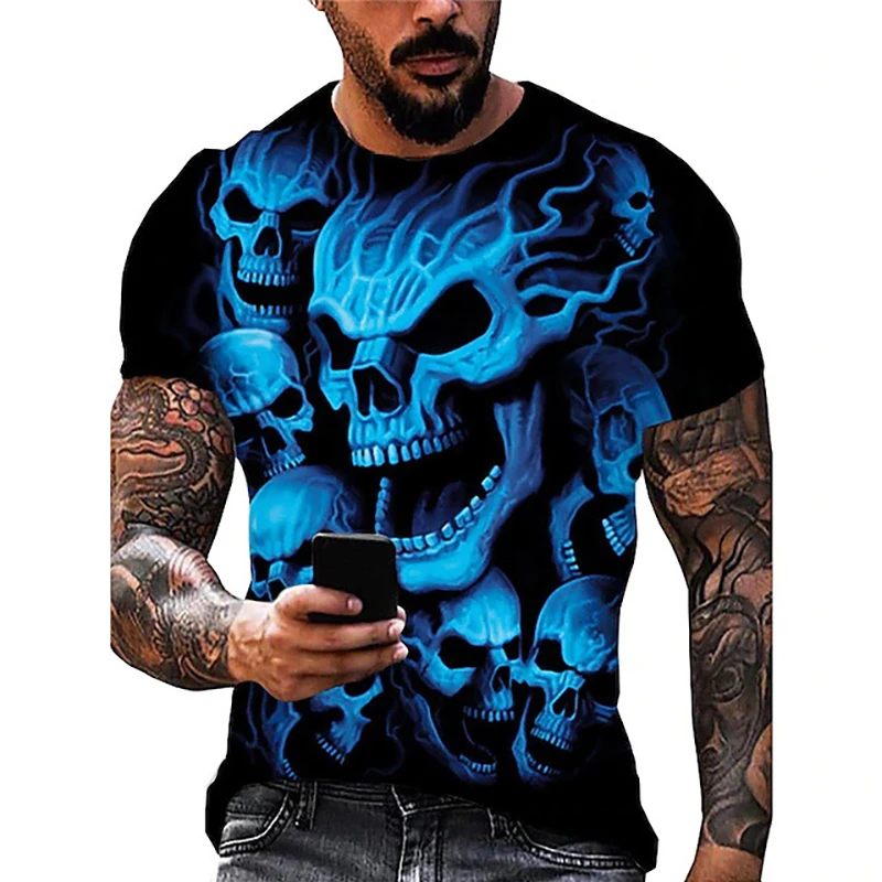 Fashion Flame Skull 3D Print T-Shirts Men Women O-Neck Short Sleeve T Shirt Casual Oversized Harajuku Y2k Tops Tees Kid Clothing