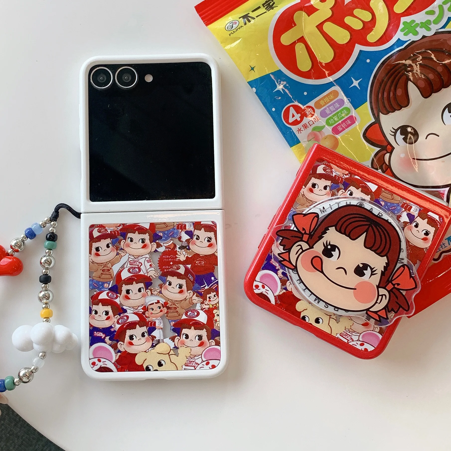 

Cute Cartoon Girl phone case for Samsung Galaxy Z Flip7 flip6 flip5 cover with Magsafe stand Luxury Stylish with chain Fundas