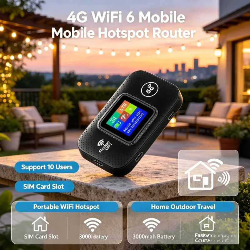 Portable 4G‑WiFi6 Mobile Hotspot Wireless Router With SIM Slot Connect Up To 10 Users For Trip