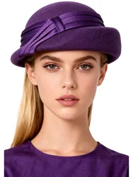 Elegant Wool Felt Fascinator Hat for Women Winter Beret Cap with Ribbon for Wedding Formal Church Tea Party Dress Millinery