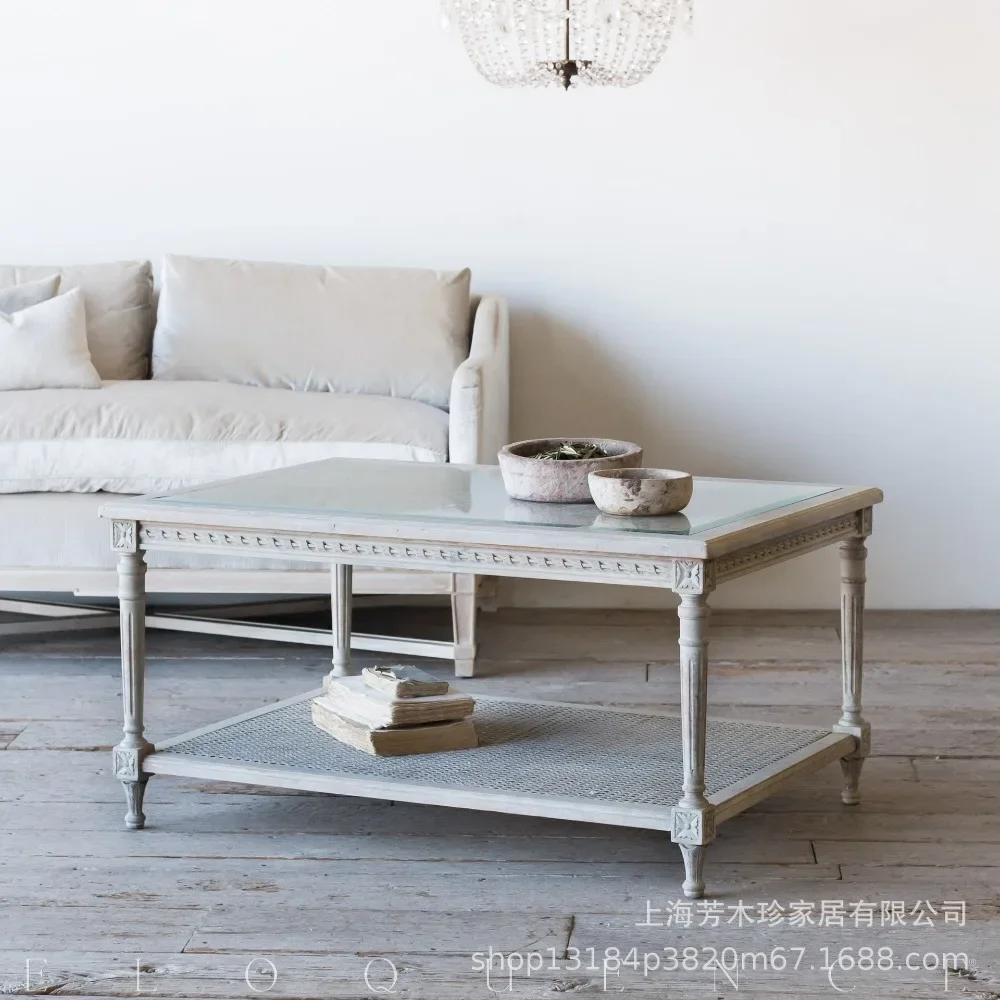 French retro carved marble countertop coffee table