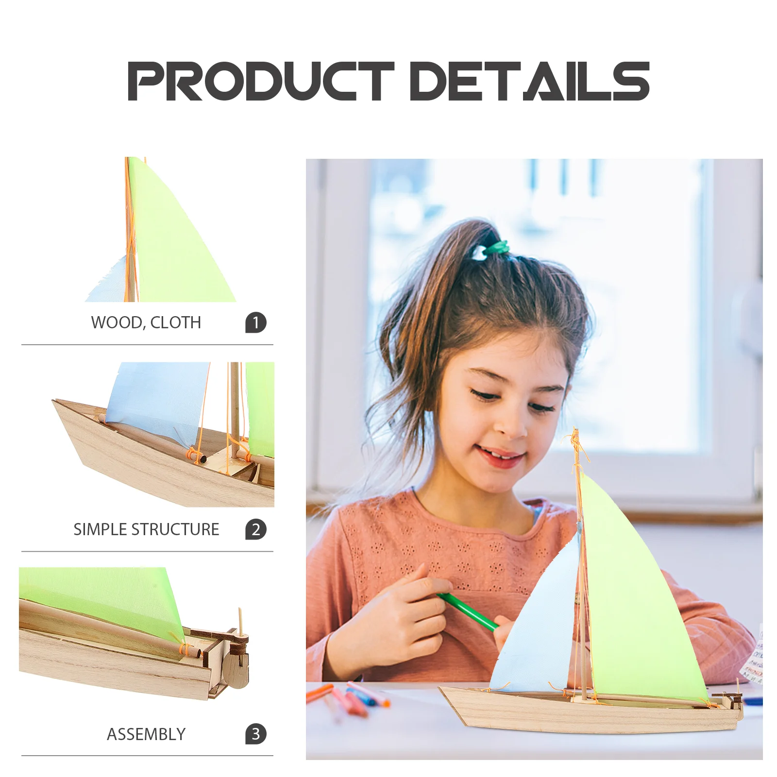 Jouet d'assemblage de voilier en bois, cultive la Coordination mentale des yeux et des mains, modèle éducatif pour enfants, peinture Simple