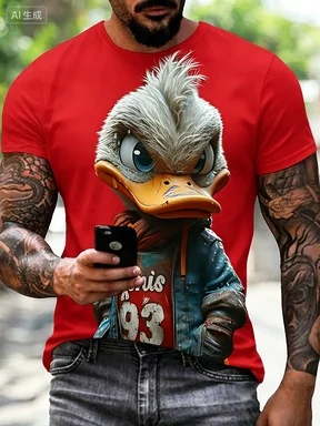 Fashion Cartoon Donald Duck Print Short-sleeve T-shirt Round Neck Loose Fit Casual Summer Top Trendy Daily Wear