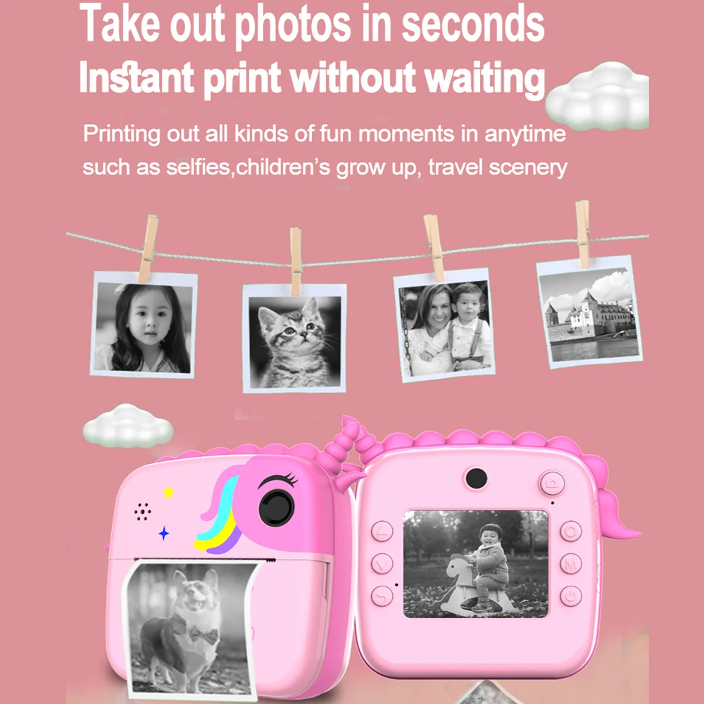 Kids Camera Instant Print Boys Girls Gift Children Digital Video Camera Photo Thremal Printing 32G TF Card Enducational Toys.