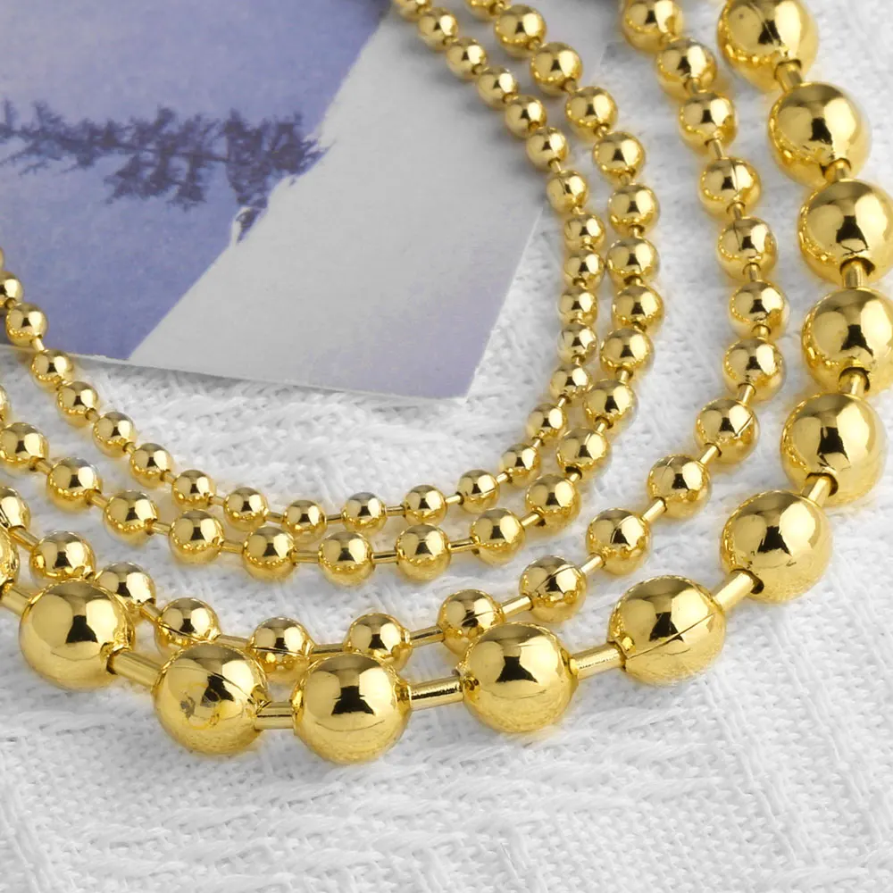 OCESRIO Gold Plated Bead Ball Chain for Necklace DIY 1.5-10mm Round Copper Chain Jewelry Making Supplies for Women nkez54