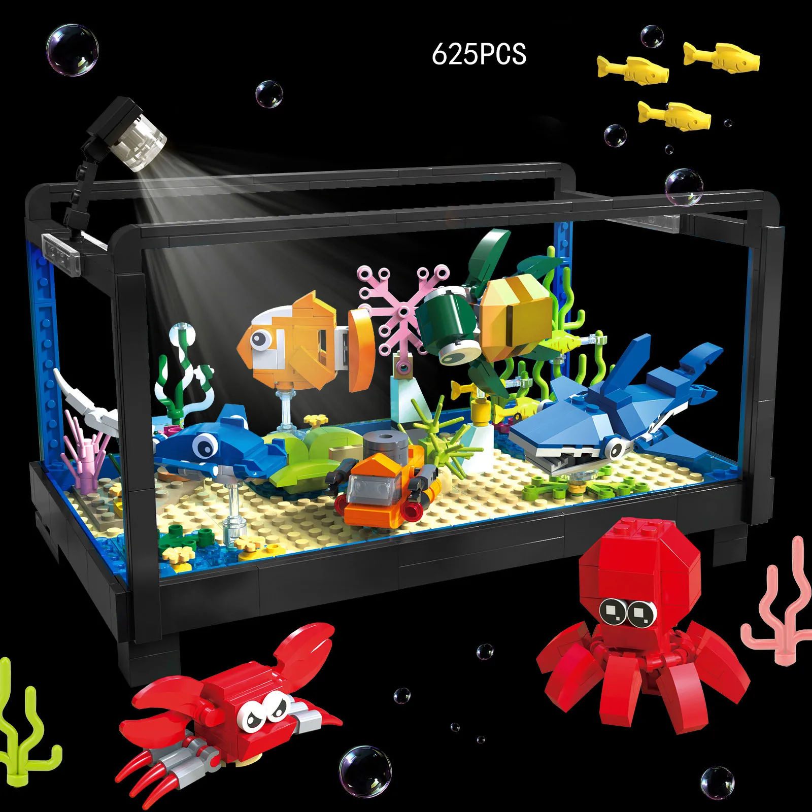 

iDea Fishbowl Building Block Underwater World Fish Tank Model Playset Assembly Bricks Toys With Light Collection For Gifts