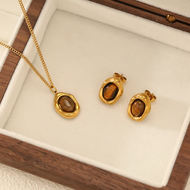 EILIECK 316L Edelstahl Tropfenförmiges Herz Halskette Armband Ohrringe Set für Frauen Trendiger Goldener Schimmer Wasserdichter Schmuck Geschenk – Detail 15