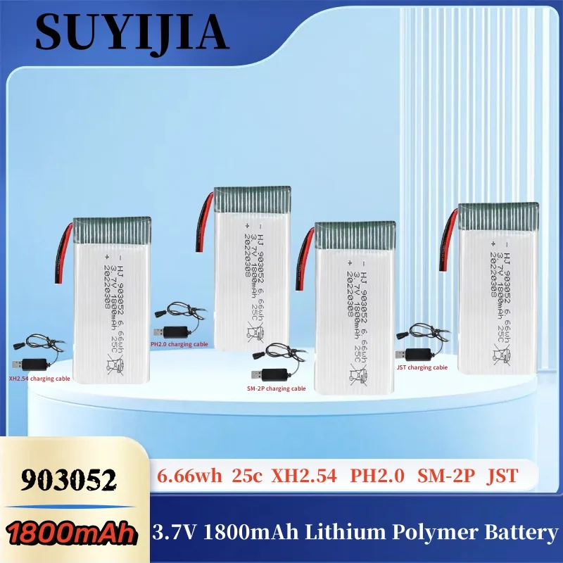 

903052 3.7V 1800mAh 25C Rechargeable Lithium Polymer Battery for Drone Aircraft Aircraft RC Quadcopter SM Plug