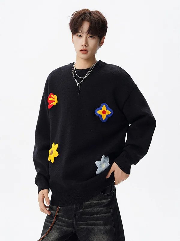 

Trendy Embroidered Towel Men's Knitwear Loose Fit Comfortable Casual Long Sve Sweater Warm Top for Autumn Winter Street Sle