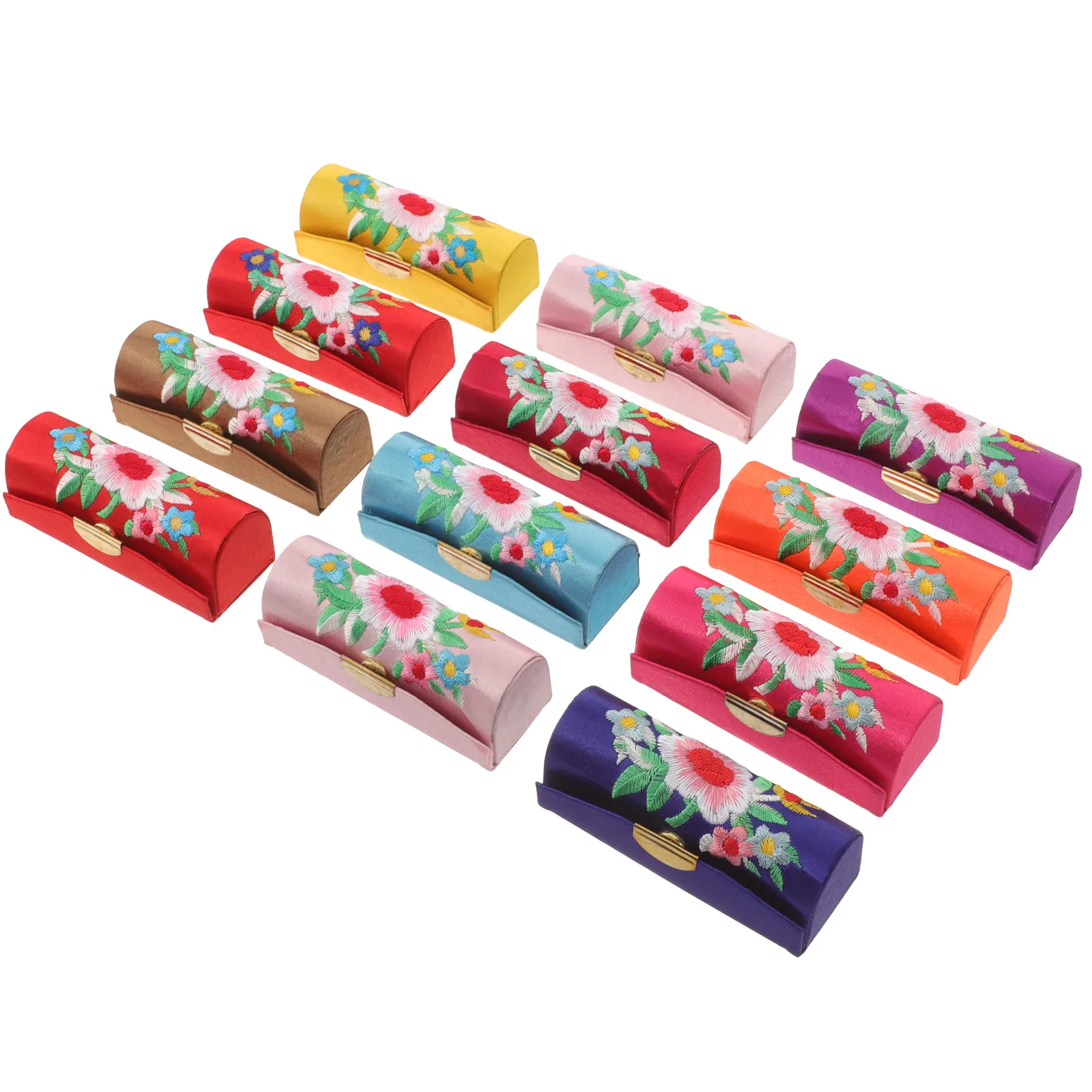 

12pcs Lipstick Box Embroidered Vintage Metal Single Travel Makeup Bag Proper Size Daily Lightweight Practical Gift Packaging