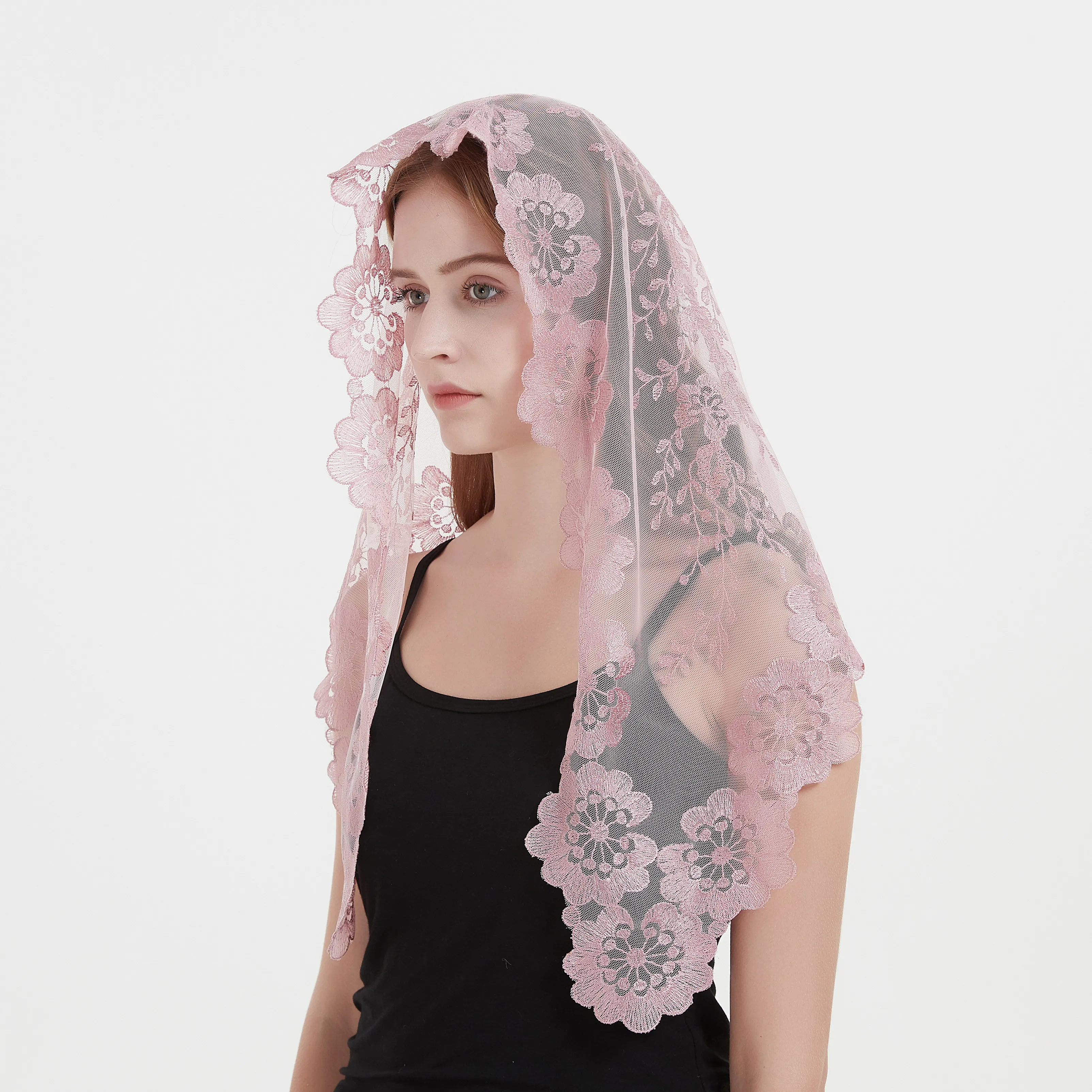 Mantilla de encaje de estilo español para mujer, velo de boda de Iglesia, cubierta de cabeza Católica