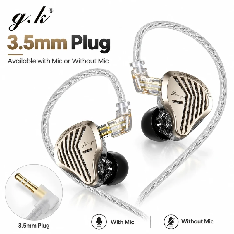 Écouteurs intra-auriculaires HiFi GK KUNTEN PRO KUN 2 avec driver dynamique, 3,5 mm, filaires, basses profondes, écouteurs audio pour audiophiles